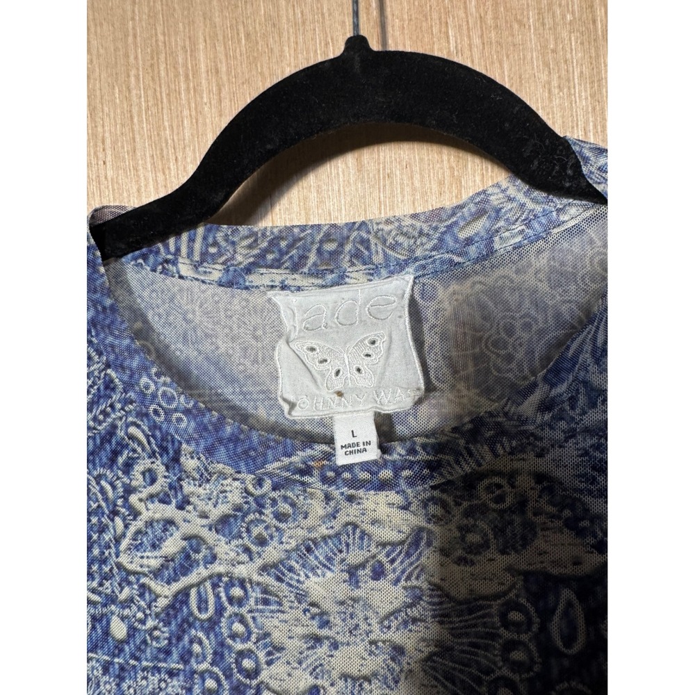 Jade by Johnny Was Blue White Floral Paisley Mesh Long Sleeve Top Large R10025-1 - Picture 3 of 7